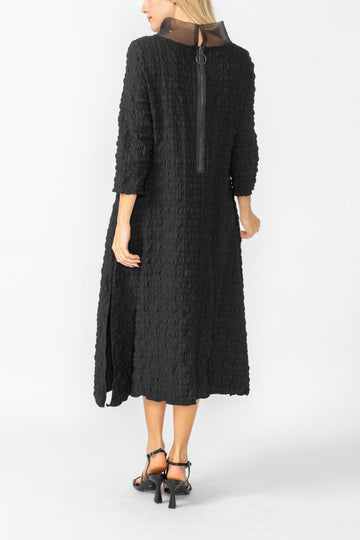 Black Organdy Stand Collar Dress